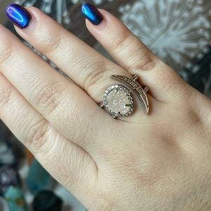 Lab Created Druzy Rose Quartz & Cubic Zirconia Moon Ring